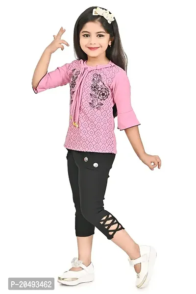 Roop Fashion Crepe Casual Printed Top and Pant Set for Girls Kids (Golap)-thumb2