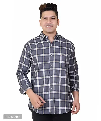 Stylish Cotton Grey Checked Long Sleeves Casual Shirt For Men