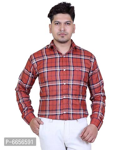 Stylish Cotton Red Checked Long Sleeves Casual Shirt For Men