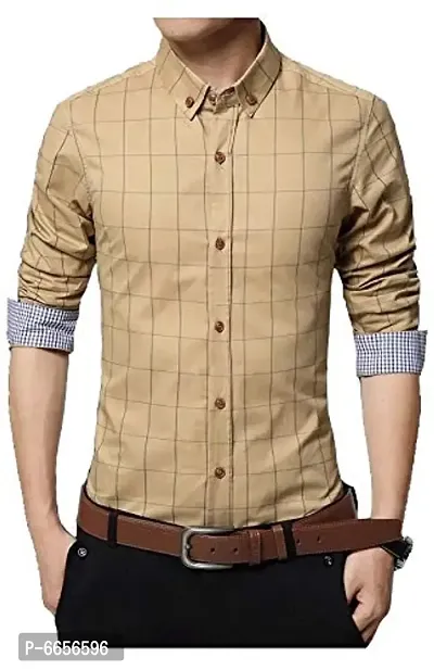 Stylish Cotton Yellow Checked Casual Shirt For Men-thumb0