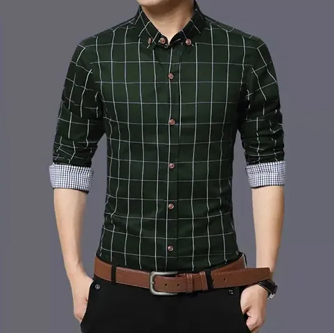 Mens Long Sleeves Checked Slim Fit Casual Shirt