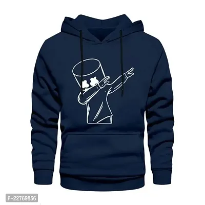 Stylish Navy Blue Printed Cotton Blend Hoodies For Men