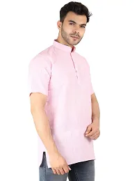 LatestPlus Apparel Cotton Blend Fabric Solid Short Sleeve Men Kurta |Pink, Size: XL-thumb2