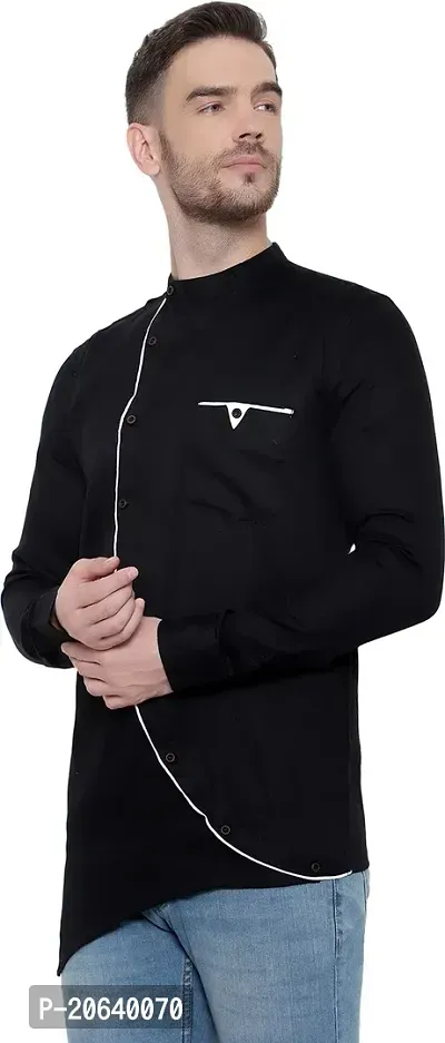 Comfortable Black Cotton Blend Long Sleeves Casual Shirt For Men-thumb3