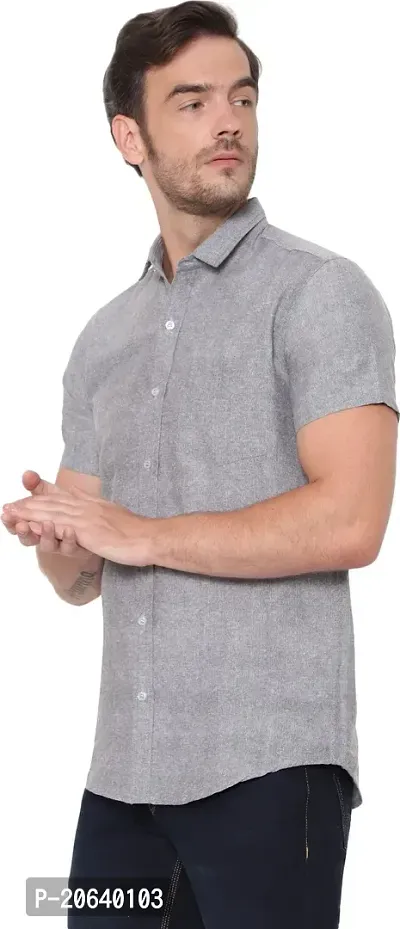 Comfortable Grey Cotton Blend Short Sleeves Casual Shirt For Men-thumb3