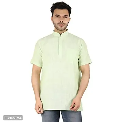 LatestPlus Apparel Cotton Blend Fabric Solid Short Sleeve Men Kurta |Green, Size: S