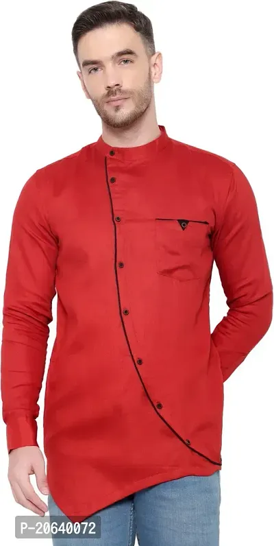 Comfortable Red Cotton Blend Long Sleeves Casual Shirt For Men