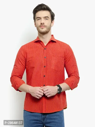 Comfortable Red Cotton Blend Three-Quarter Sleeves Casual Shirt For Men