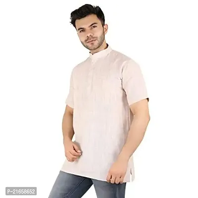 LatestPlus Apparel Cotton Blend Fabric Solid Short Sleeve Men Kurta |Beige, Size: L-thumb2