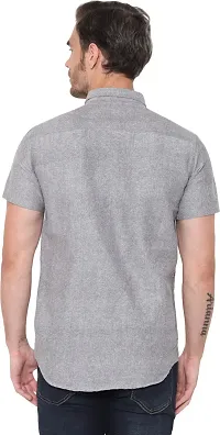 Comfortable Grey Cotton Blend Short Sleeves Casual Shirt For Men-thumb1