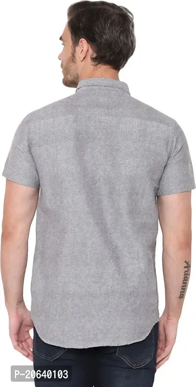 Comfortable Grey Cotton Blend Short Sleeves Casual Shirt For Men-thumb2