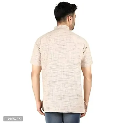 LatestPlus Apparel Cotton Blend Fabric Solid Short Sleeve Kurta for Men |Beige, Size: 2XL-thumb4