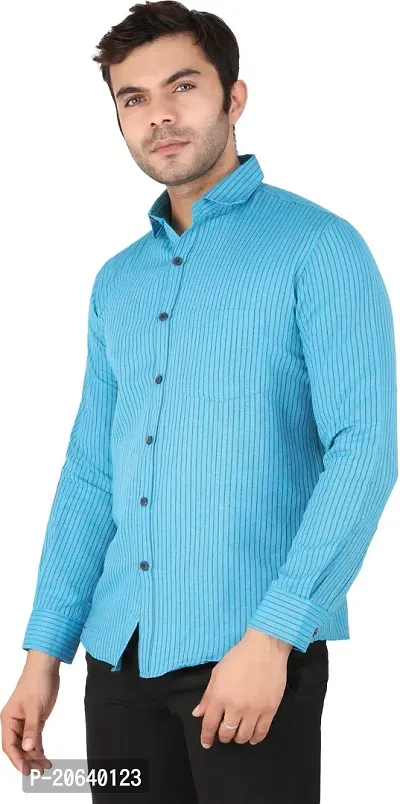 Comfortable Blue Cotton Blend Long Sleeves Casual Shirt For Men-thumb3