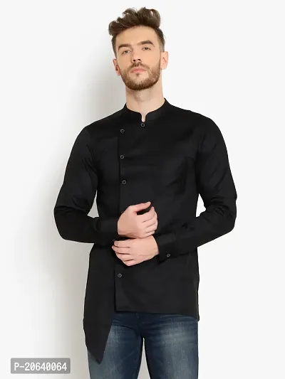 Comfortable Black Cotton Long Sleeves Casual Shirt For Men