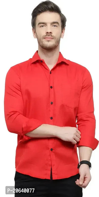 Comfortable Red Cotton Spandex Long Sleeves Casual Shirt For Men