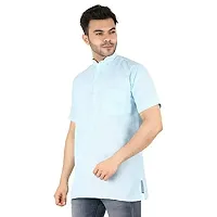 LatestPlus Apparel Cotton Blend Fabric Solid Short Sleeve Men Kurta |Blue, Size: M-thumb1