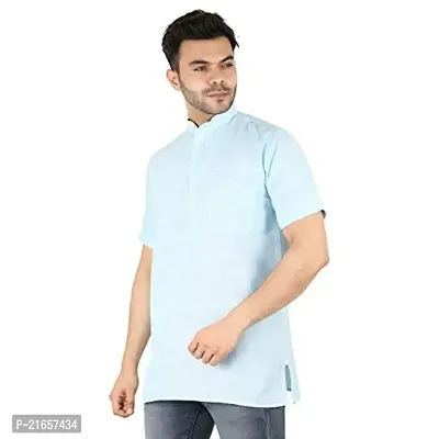 LatestPlus Apparel Cotton Blend Fabric Solid Short Sleeve Men Kurta |Blue, Size: M-thumb2