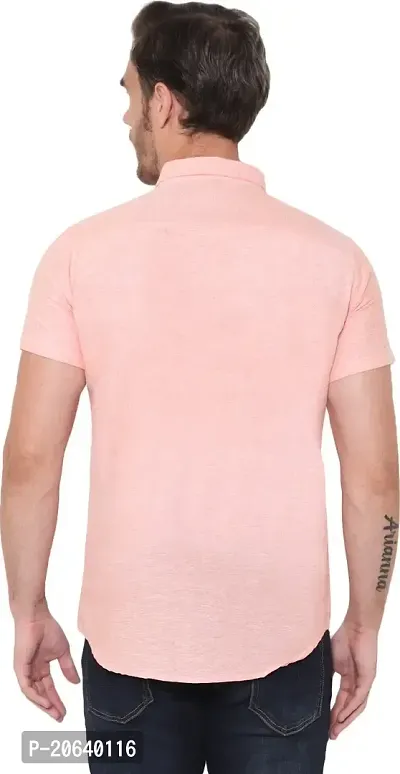 Comfortable Pink Cotton Blend Short Sleeves Casual Shirt For Men-thumb2