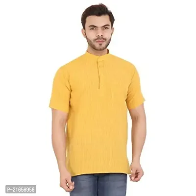 LatestPlus Black Striped Men's Kurta (Small, Yellow)