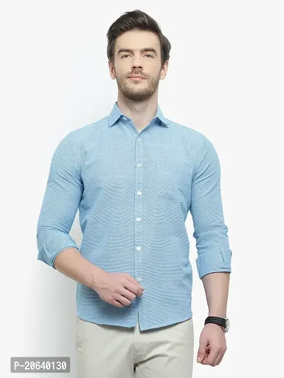 Comfortable Blue Cotton Blend Long Sleeves Casual Shirt For Men-thumb0