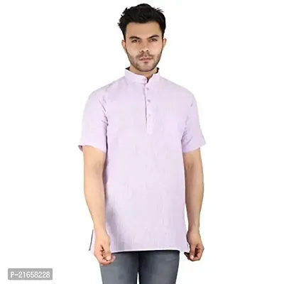 LatestPlus Apparel Cotton Blend Fabric Solid Short Sleeve Men Kurta |Purple, Size: 3XL