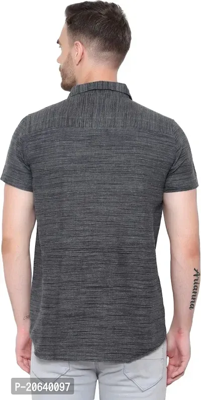 Comfortable Grey Cotton Blend Short Sleeves Casual Shirt For Men-thumb2