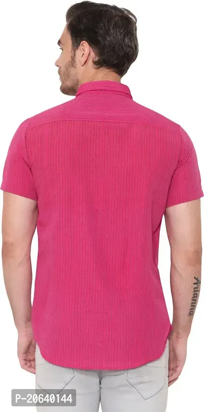 Comfortable Pink Cotton Blend Short Sleeves Casual Shirt For Men-thumb2