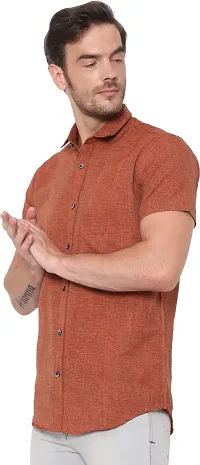 Comfortable Orange Cotton Blend Short Sleeves Casual Shirt For Men-thumb2