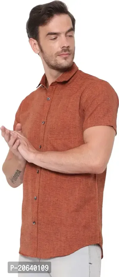 Comfortable Orange Cotton Blend Short Sleeves Casual Shirt For Men-thumb3