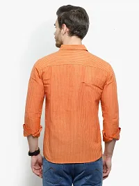 Comfortable Orange Cotton Blend Three-Quarter Sleeves Casual Shirt For Men-thumb1