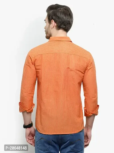 Comfortable Orange Cotton Blend Three-Quarter Sleeves Casual Shirt For Men-thumb2