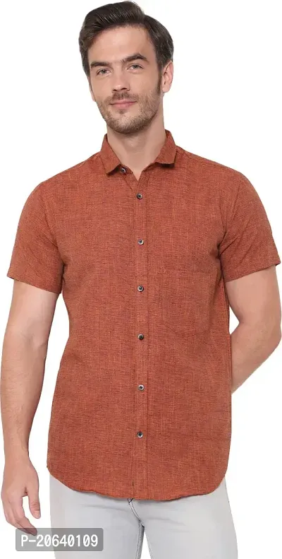 Comfortable Orange Cotton Blend Short Sleeves Casual Shirt For Men-thumb0