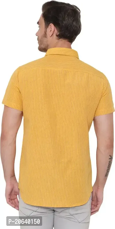 Comfortable Yellow Cotton Blend Short Sleeves Casual Shirt For Men-thumb2