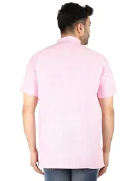 LatestPlus Apparel Cotton Blend Fabric Solid Short Sleeve Men Kurta |Pink, Size: XL-thumb3