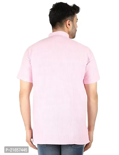 LatestPlus Apparel Cotton Blend Fabric Solid Short Sleeve Men Kurta |Pink, Size: XL-thumb4