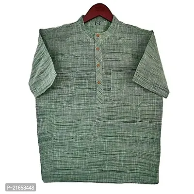 LatestPlus Apparel Cotton Blend Fabric Solid Short Sleeve Men Kurtas |Green, Size: 3XL