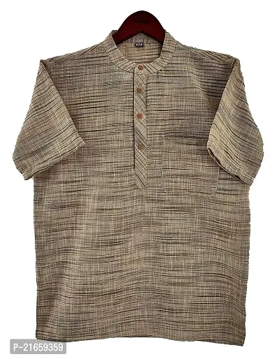 LatestPlus Apparel Cotton Blend Fabric Solid Short Sleeve Men Kurtas |Beige, Size: 2XL-thumb0