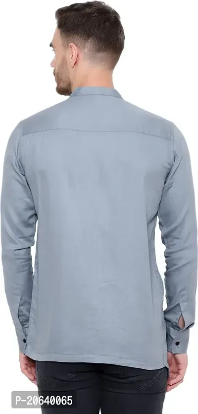 Comfortable Grey Cotton Blend Long Sleeves Casual Shirt For Men-thumb2