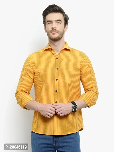 Comfortable Yellow Cotton Blend Three-Quarter Sleeves Casual Shirt For Men