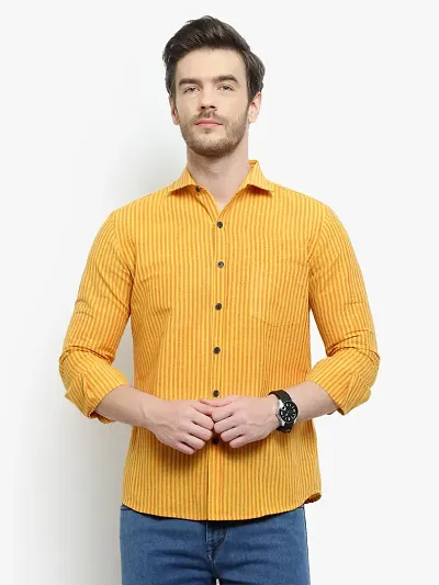 Latest Chikan Men's Striped Regular Fit Full Sleeve Cotton Casual Shirt