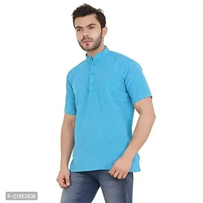 LatestPlus Black Striped Men's Kurta (Small, Light Blue)-thumb3