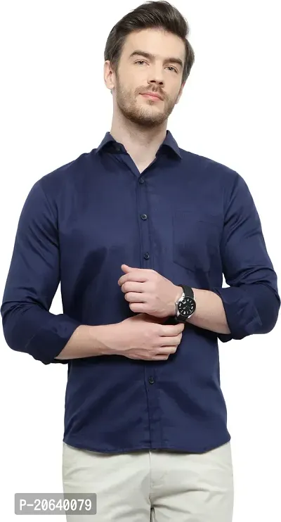 Comfortable Blue Cotton Spandex Long Sleeves Casual Shirt For Men-thumb0