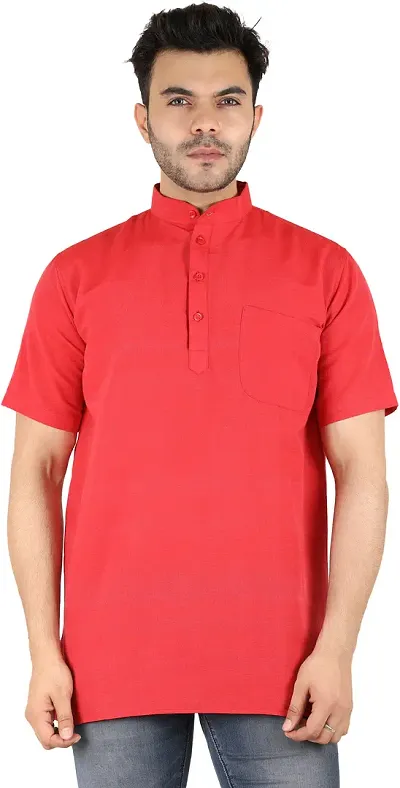 100 % Khadi Coton Short Sleeve Men Kurta with Pocket and Side Slit