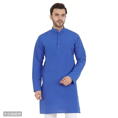 LatestPlus Men's Solid Cotton Blend Ethnic Wear Regular Full Sleeve Kurta-thumb3