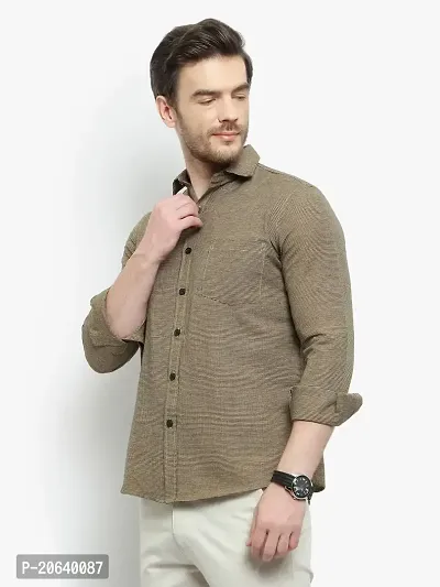 Comfortable Beige Cotton Blend Long Sleeves Casual Shirt For Men-thumb3