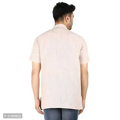 LatestPlus Apparel Cotton Blend Fabric Solid Short Sleeve Men Kurta |Beige, Size: L-thumb4