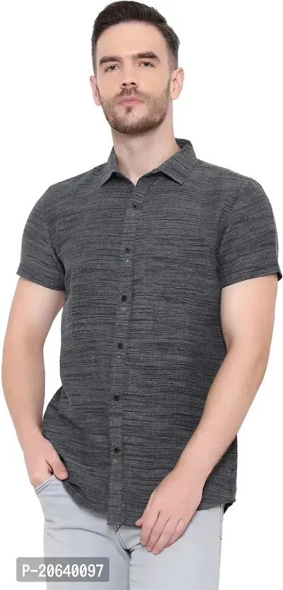 Comfortable Grey Cotton Blend Short Sleeves Casual Shirt For Men-thumb0