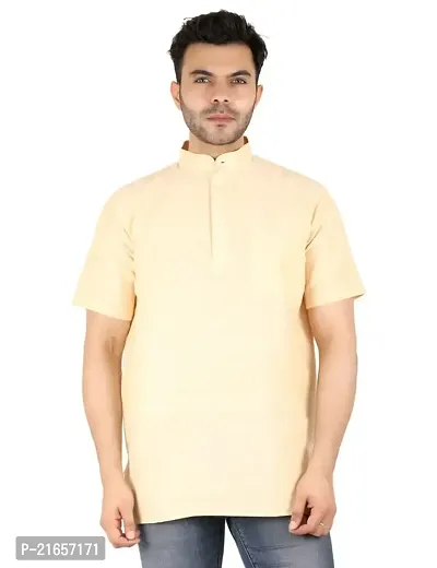 LatestPlus Men's Cotton Blend Fabric Solid Half Sleeve Short Kurta | LPA-SKLB-P