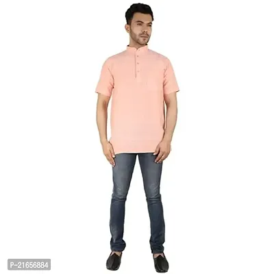 LatestPlus Men's Cotton Blend Fabric Solid Half Sleeve Short Kurta | LPA-SKLB-P-thumb3