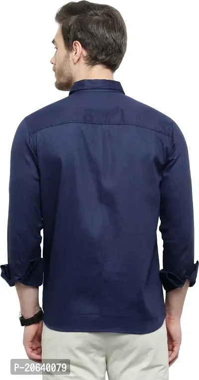 Comfortable Blue Cotton Spandex Long Sleeves Casual Shirt For Men-thumb2